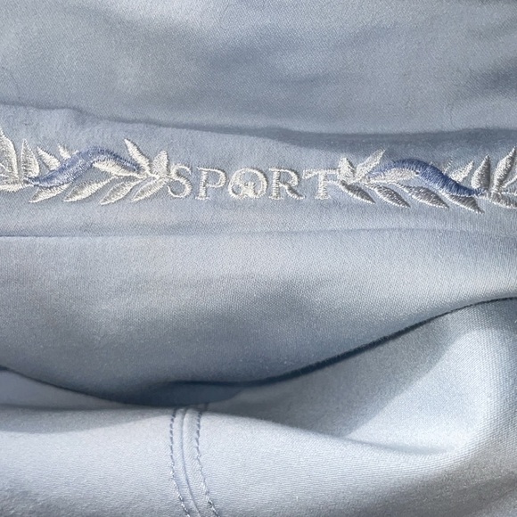 St John Vintage Oversize Lt Blue Barn Jacket Stretch Cotton Logo Button Sz Small - Picture 4 of 10